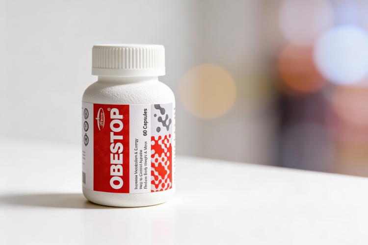 تصویر کپسول لاغری ابستاپ روی سطح سفید